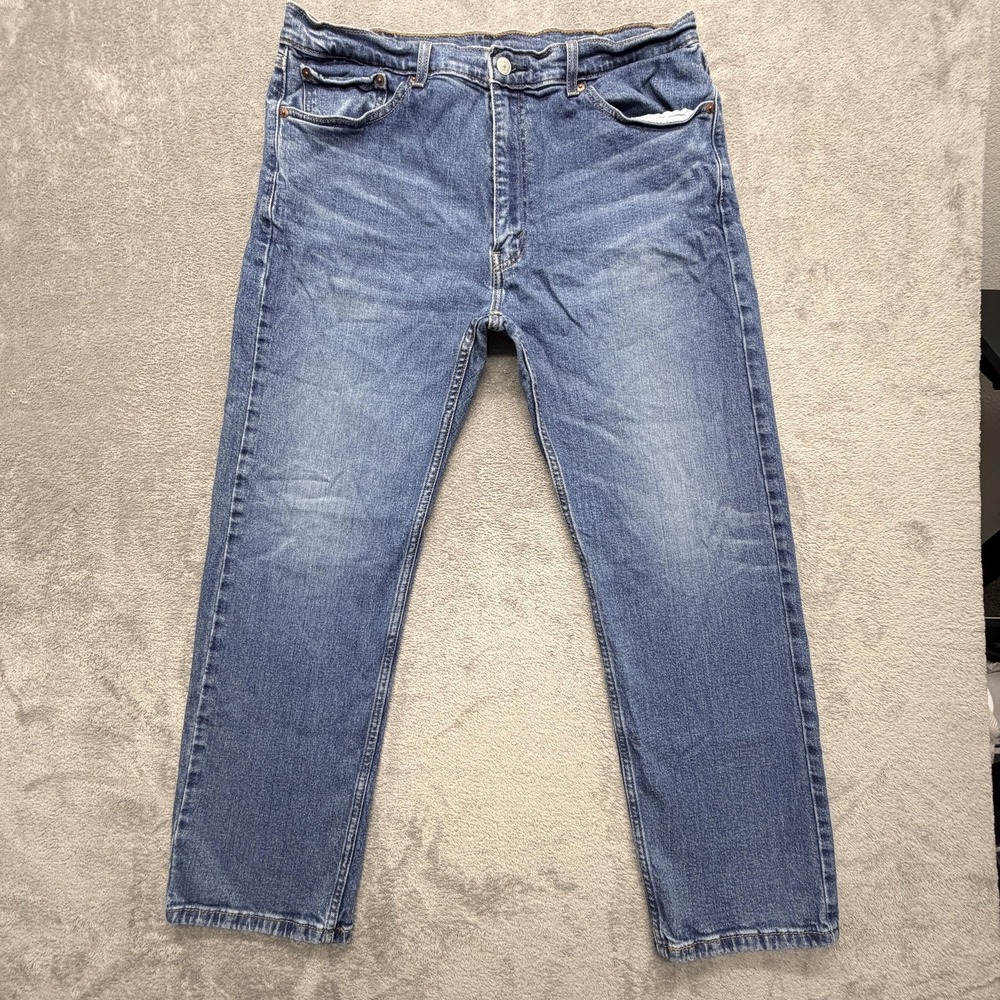 Levis 505 Jeans Mens Measured 37x29 Blue Light Wash Straight Stretch Zip Fly